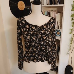 american eagle floral henley long sleeve | small
